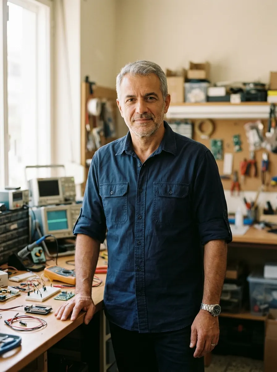 Placeholder for a photo: Kostas Chaidemenos at his workbench